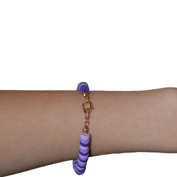 Preppy Aesthetic Purple Smiley Face Elastic Clay bead Bracelet - Picture 3 of 4